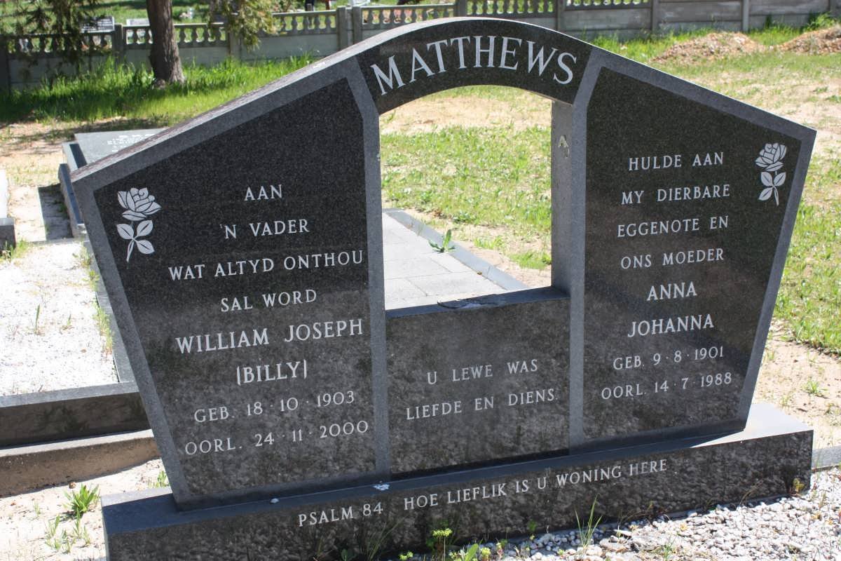 MATTHEWS William Joseph 1903-2000 &amp; Anna Johanna 1901-1988