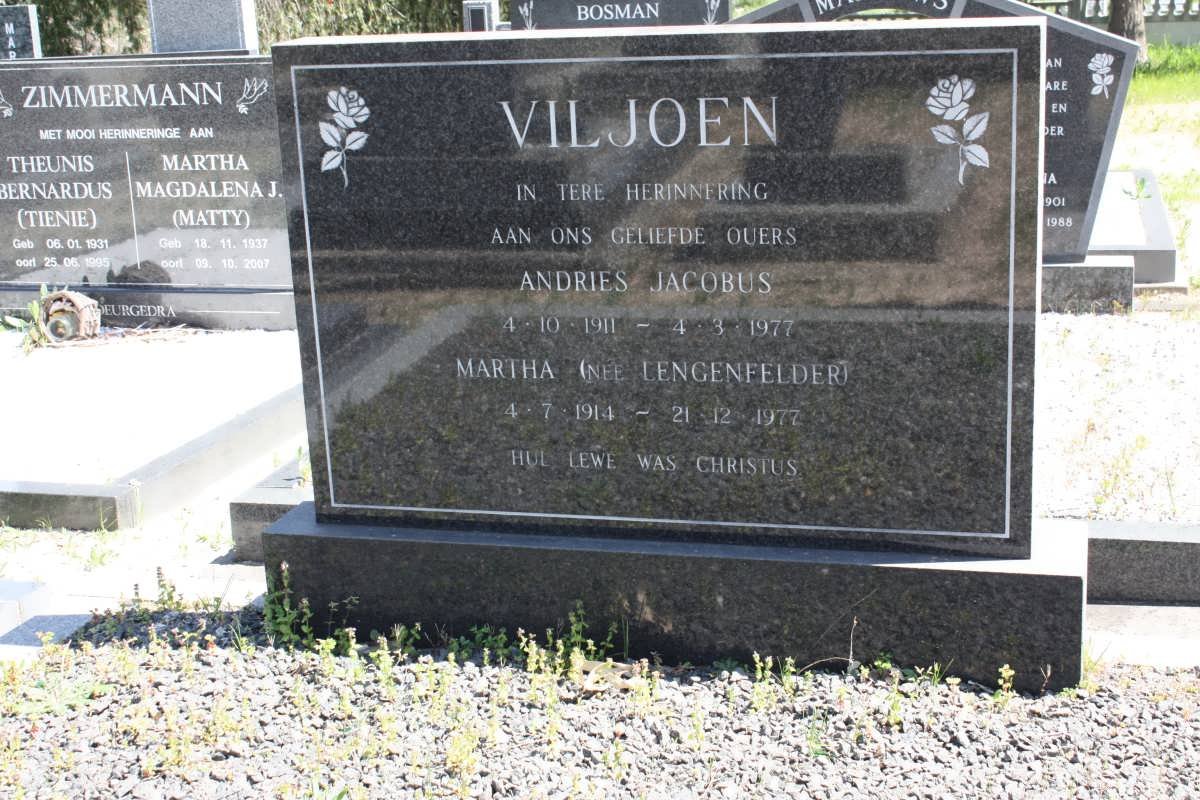 VILJOEN Andries Jacobus 1911-1977 &amp; Martha LENGENFELDER 1914-1977
