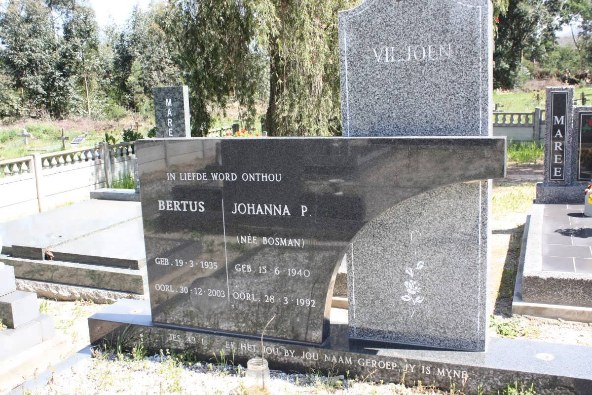 VILJOEN Bertus 1935-2003 &amp; Johanna P. BOSMAN 1940-1992