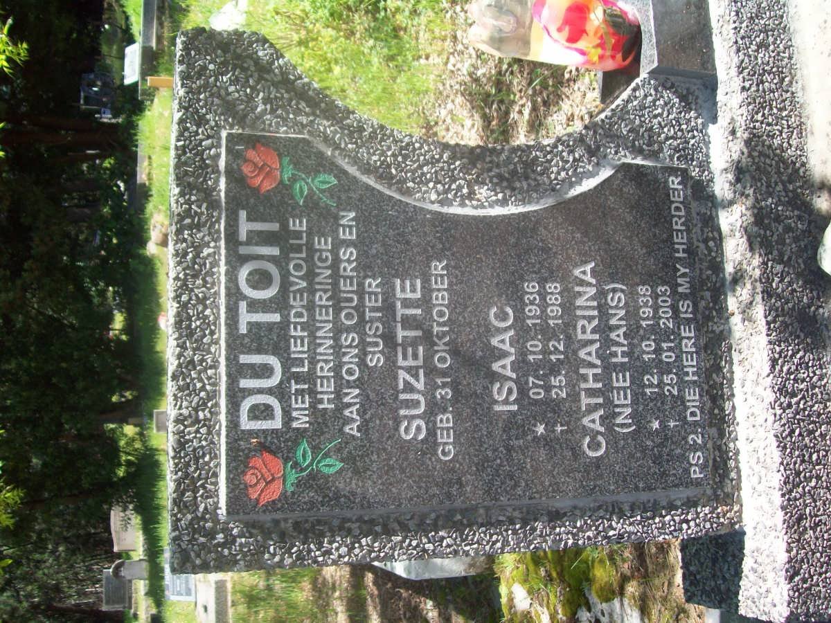 TOIT Isaac, du 1936-1988 &amp; Catharina HANS 1938-2003 :: DU TOIT Suzette