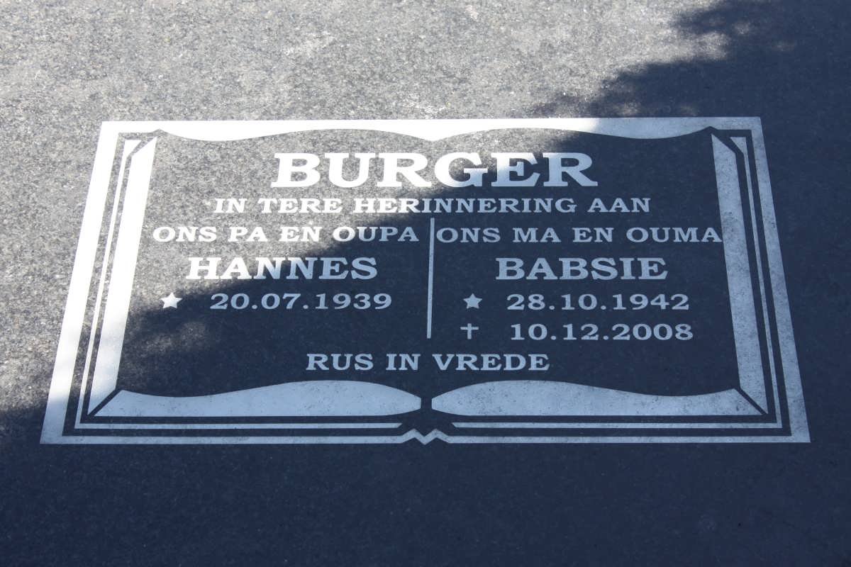 BURGER Hannes 1939- &amp; Babsie 1942-2008