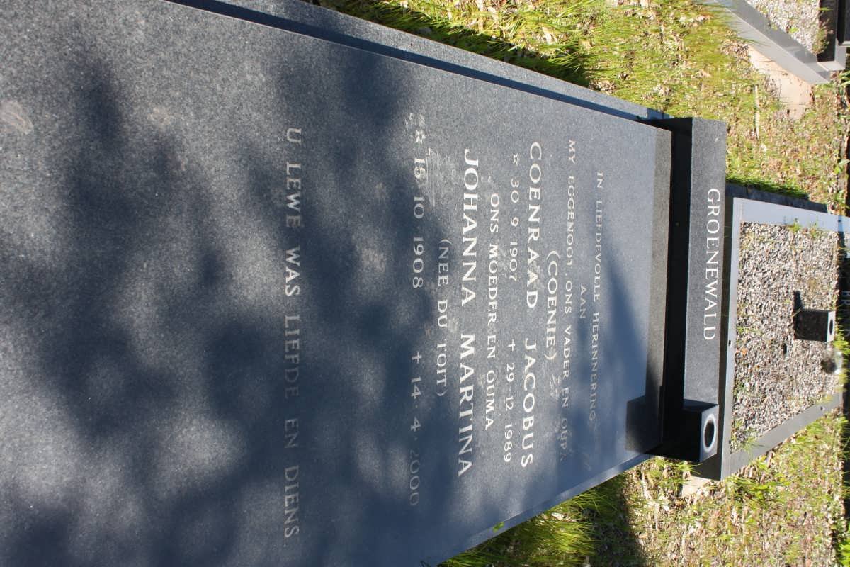 GROENEWALD Coenraad Jacobus 1907-1989 &amp; Johanna Martina du TOIT 1908-2000