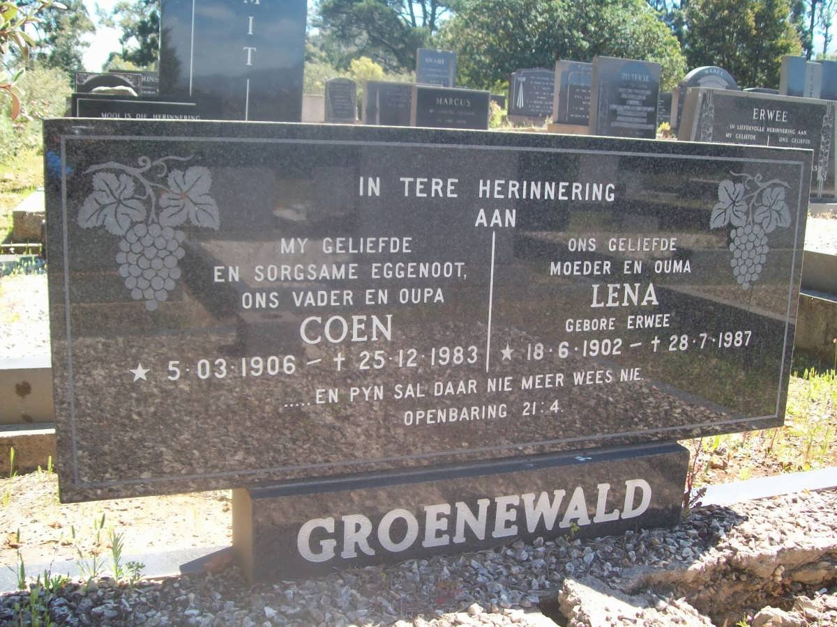 GROENEWALD Coen 1906-1983 &amp; Lena ERWEE 1902-1987