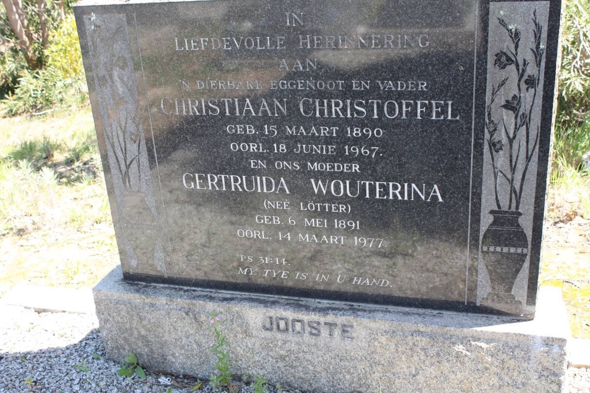 JOOSTE Christiaan Christoffel 1890-1967 &amp; Gertruida Wouterina LÖTTER 1891-1977