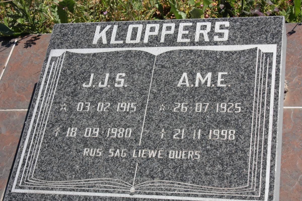 KLOPPERS J.J.S. 1915-1980 &amp; A.M.E. 1925-1998