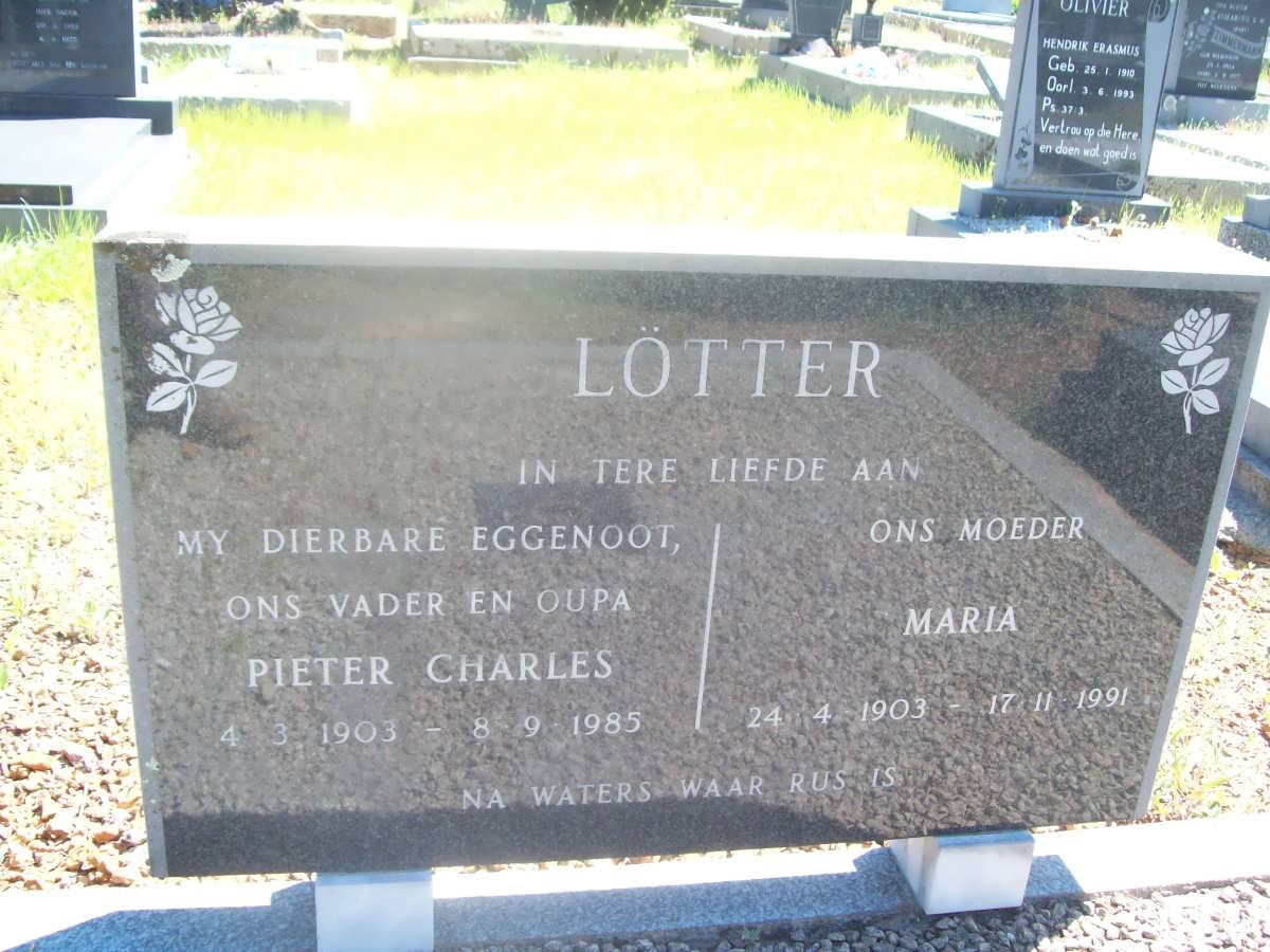 LÖTTER Pieter Charles 1903-1985 &amp; Maria 1903-1991