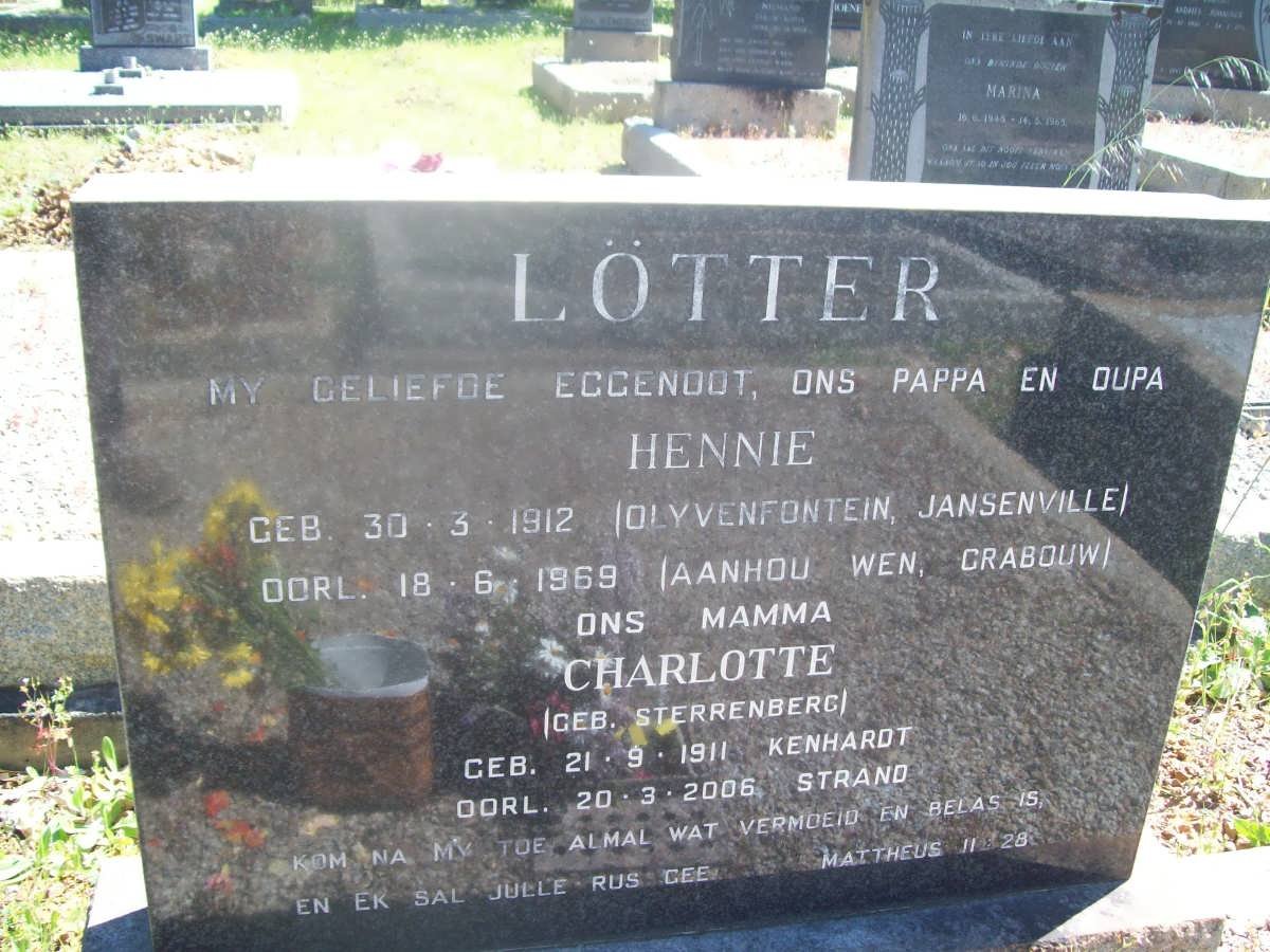 LÖTTER Hennie 1912-1969 &amp; Charlotte STERRENBERG 1911-2006