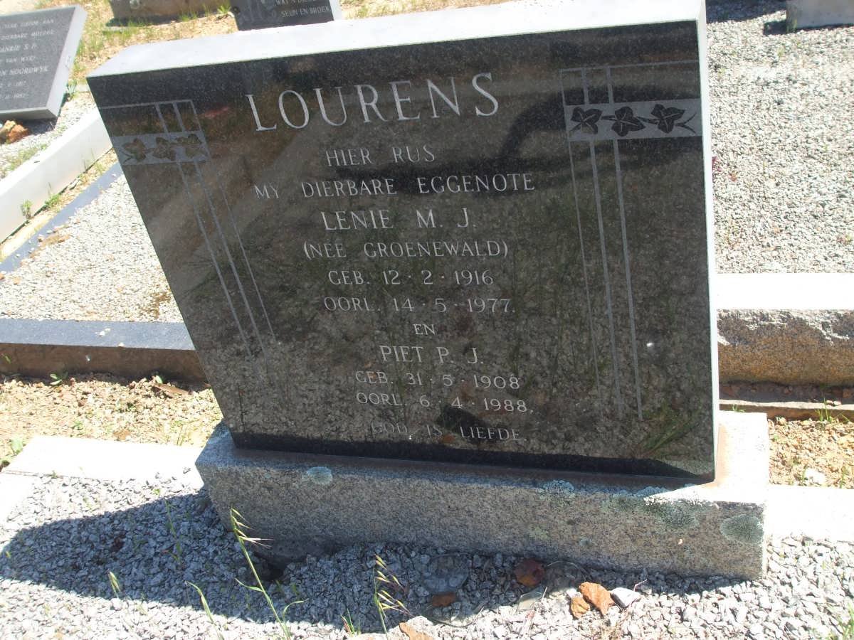LOURENS Piet P.J. 1908-1988 :: GROENEWALD Lenie M.J. 1916-1977