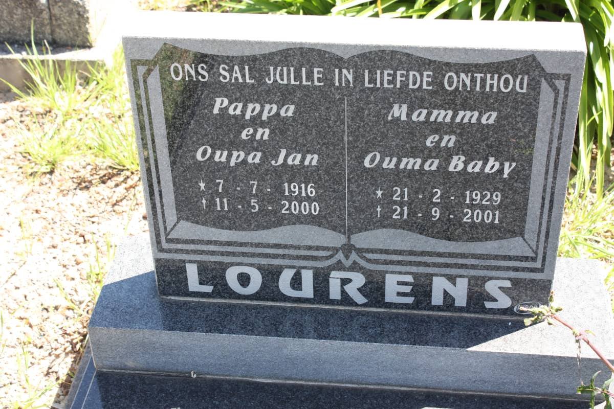 LOURENS Jan 1916-2000 &amp; Baby 1929-2001
