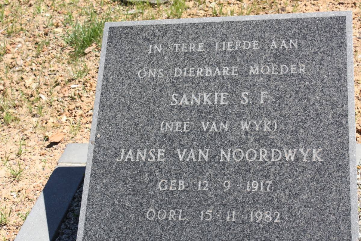 NOORDWYK Sankie S.F, Janse van nee VAN WYK 1917-1982