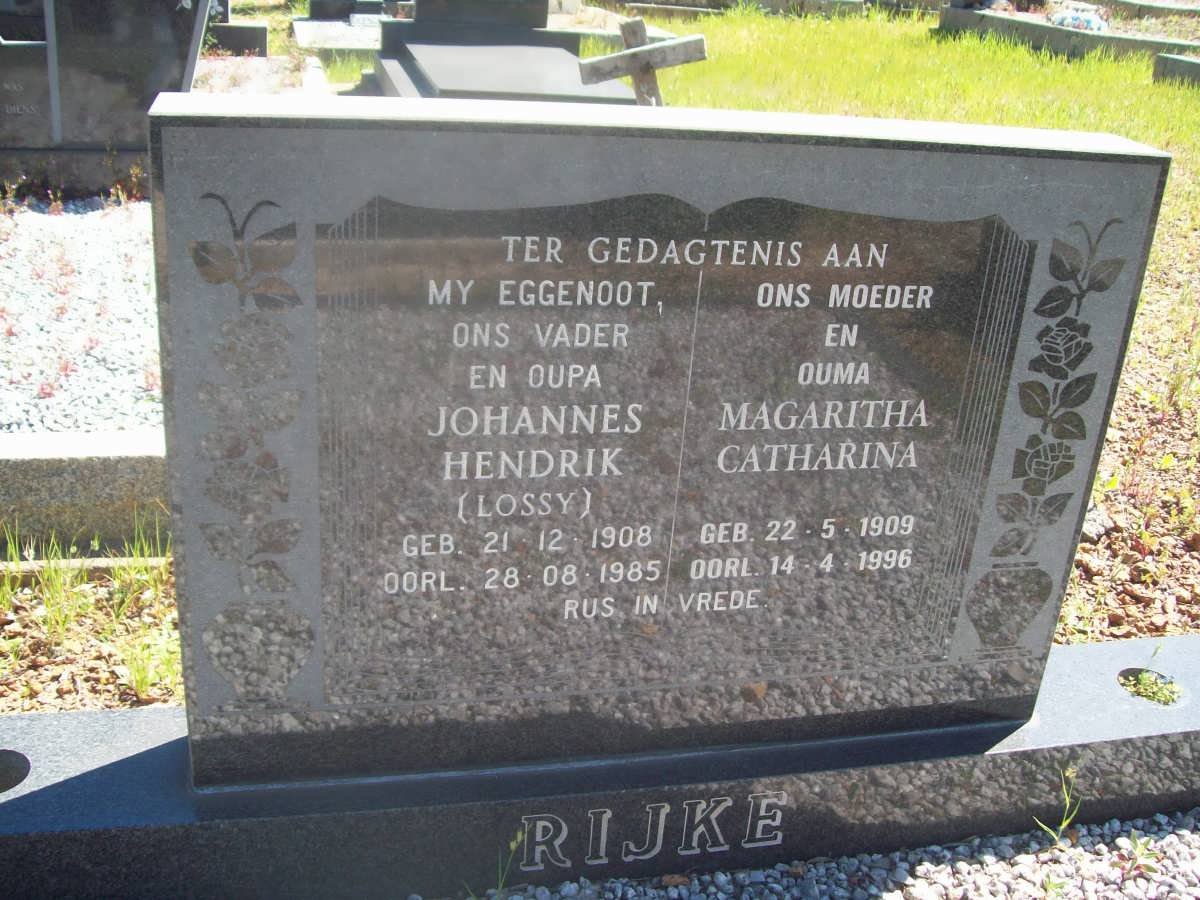 RIJKE Johannes Hendrik 1908-1985 &amp; Magaritha Catharina 1909-1996