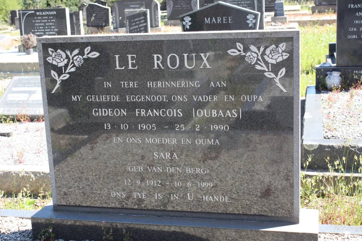 ROUX Gideon Francois, le 1905-1990 &amp; Sara VAN DEN BERG 1912-1999