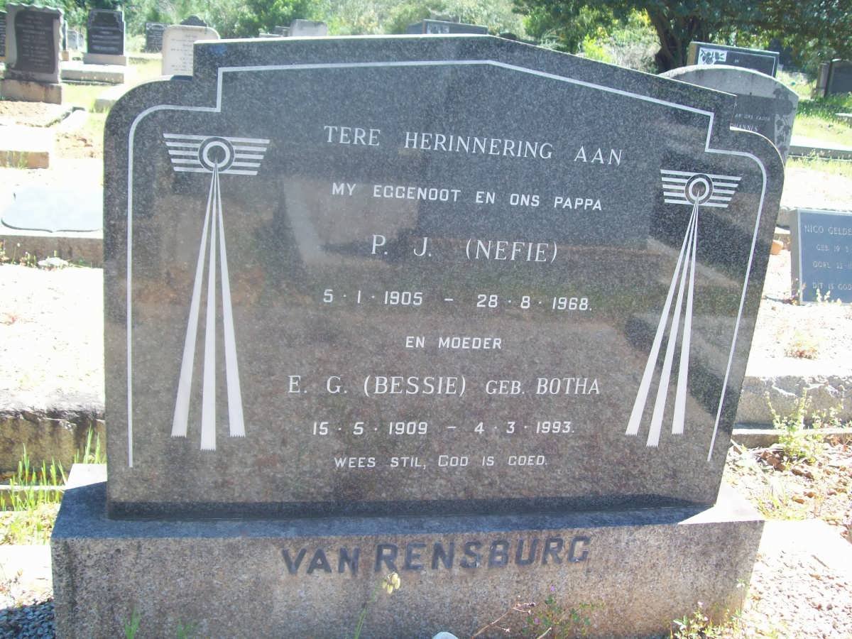 RENSBURG P.J., van 1905-1968 &amp; E.J. BOTHA 1907-1993