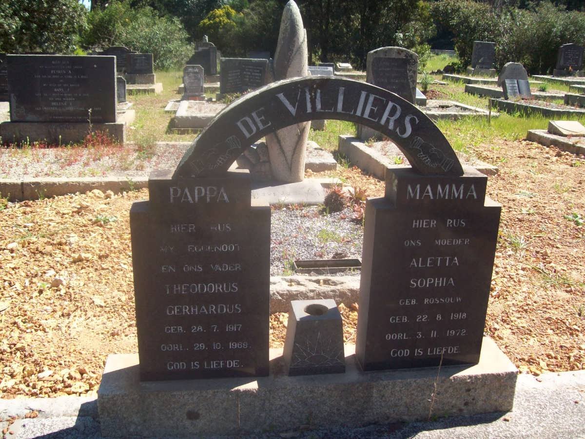 VILLIERS Theodorus Gerhardus, de 1917-1969 &amp; Aletta Sophia ROSSOUW 1918-1972