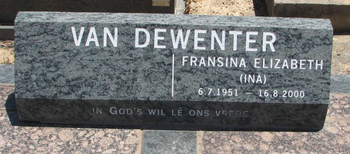 DEWENTER Fransina Elizabeth, van 1951-2000