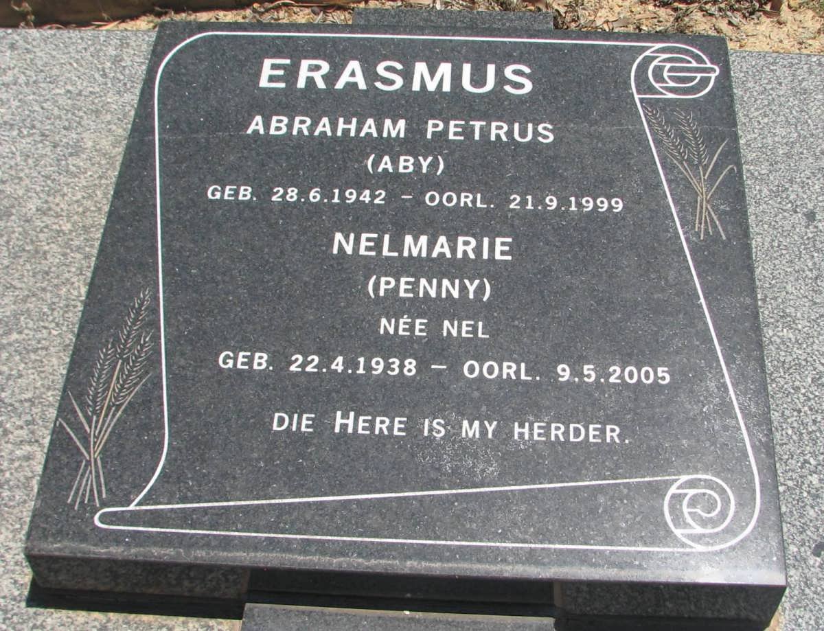 ERASMUS Abraham Petrus 1942-1999 &amp; Nelmarie NEL 1938-2005