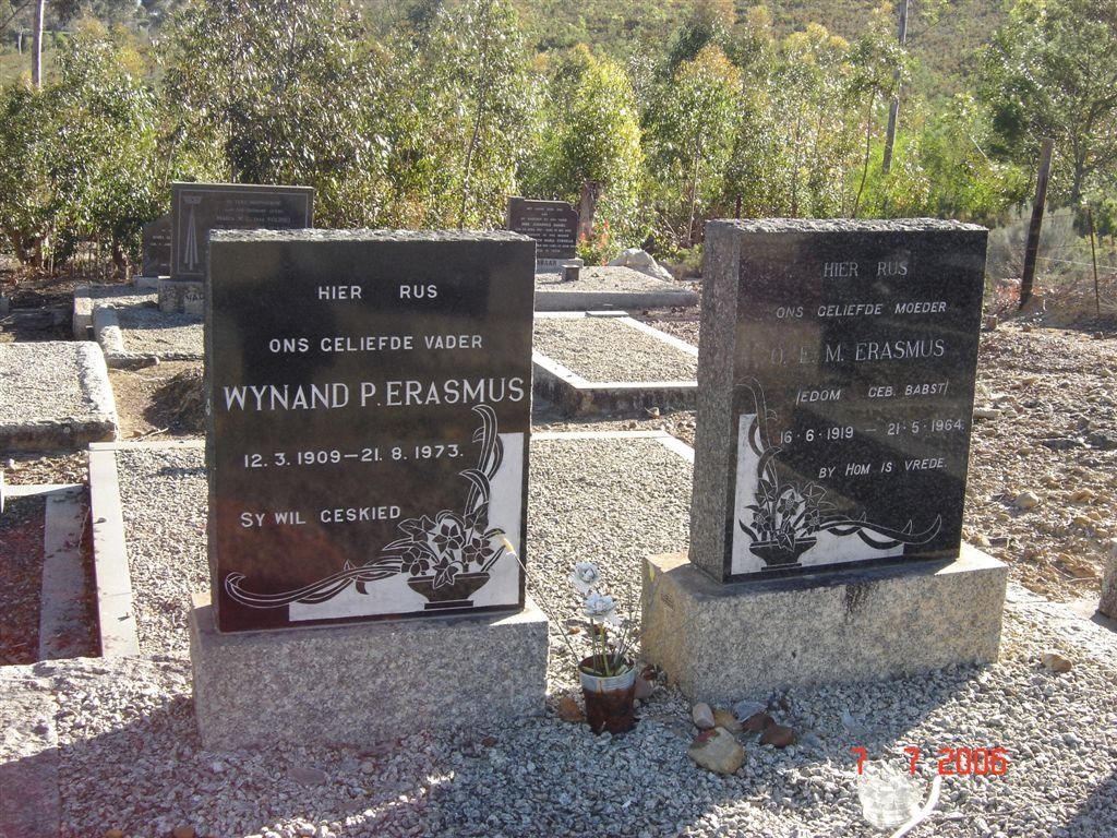 ERASMUS Wynand P. 1909-1973 &amp; O.E.M. EDOM nee BABST 1919-1964
