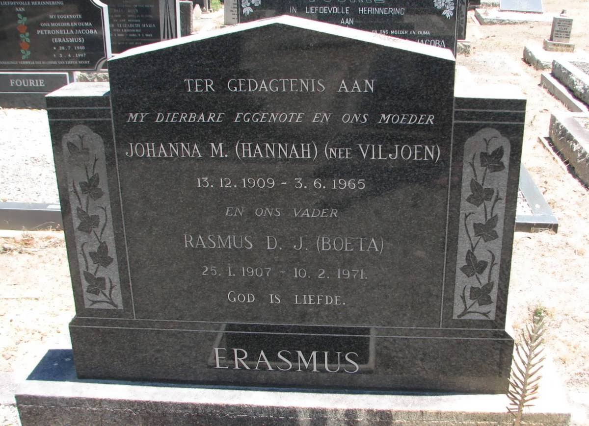 ERASMUS Rasmus D.J. 1907-1971 &amp; Johanna M. VILJOEN 1909-1965