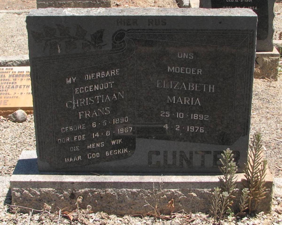 GUNTER Christiaan Frans 1890-1967 &amp; Elizabeth Maria 1892-1976