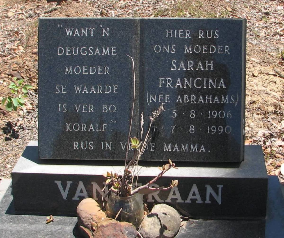 GRAAN Sarah Francina, van nee ABRAHAMS 1906-1990