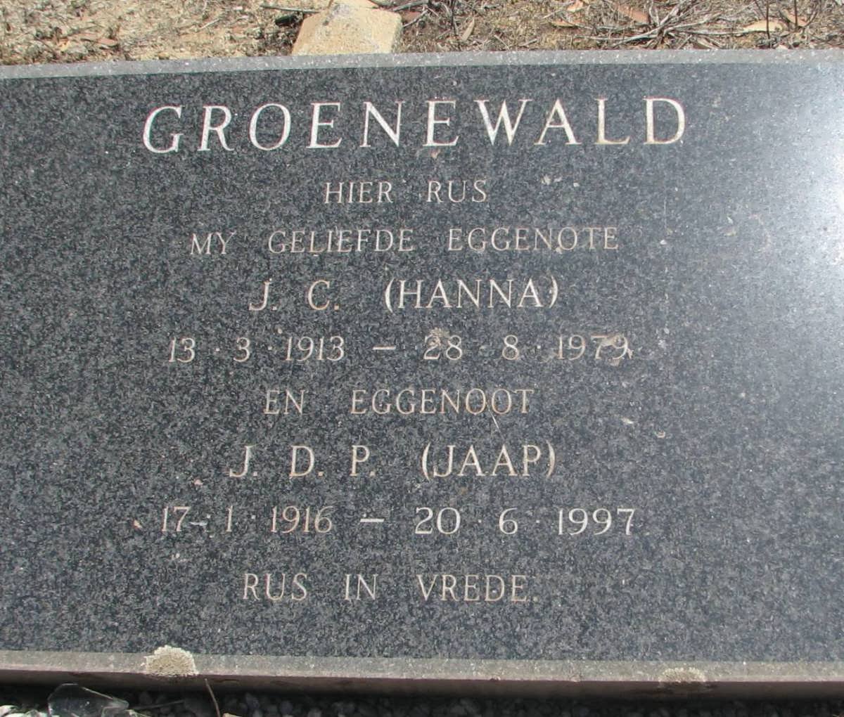 GROENEWALD J.D.P. 1916-1997 &amp; J.C. 1913-1979