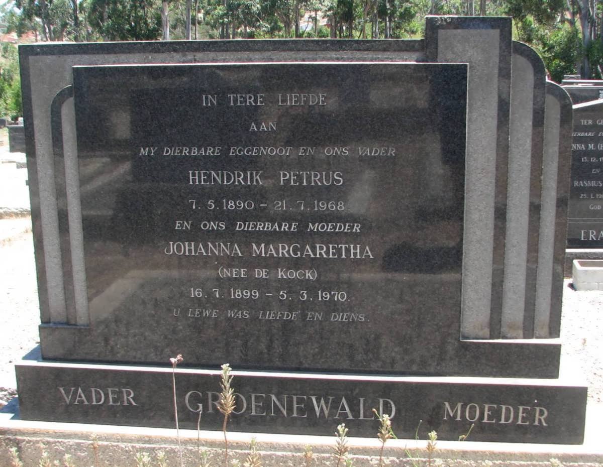 GROENEWALD Hendrik Petrus 1890-1968 &amp; Johanna Margaretha DE KOCK 1899-1970