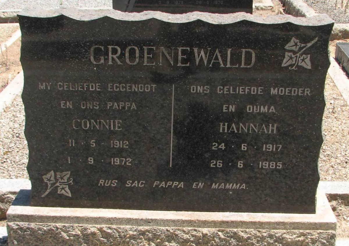 GROENEWALD Connie 1912-1972 &amp; Hannah 1917-1985