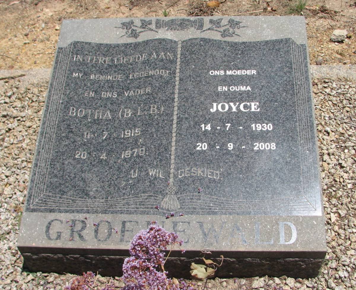 GROENEWALD B.L.B. 1915-1970 &amp; Joyce 1930-2008