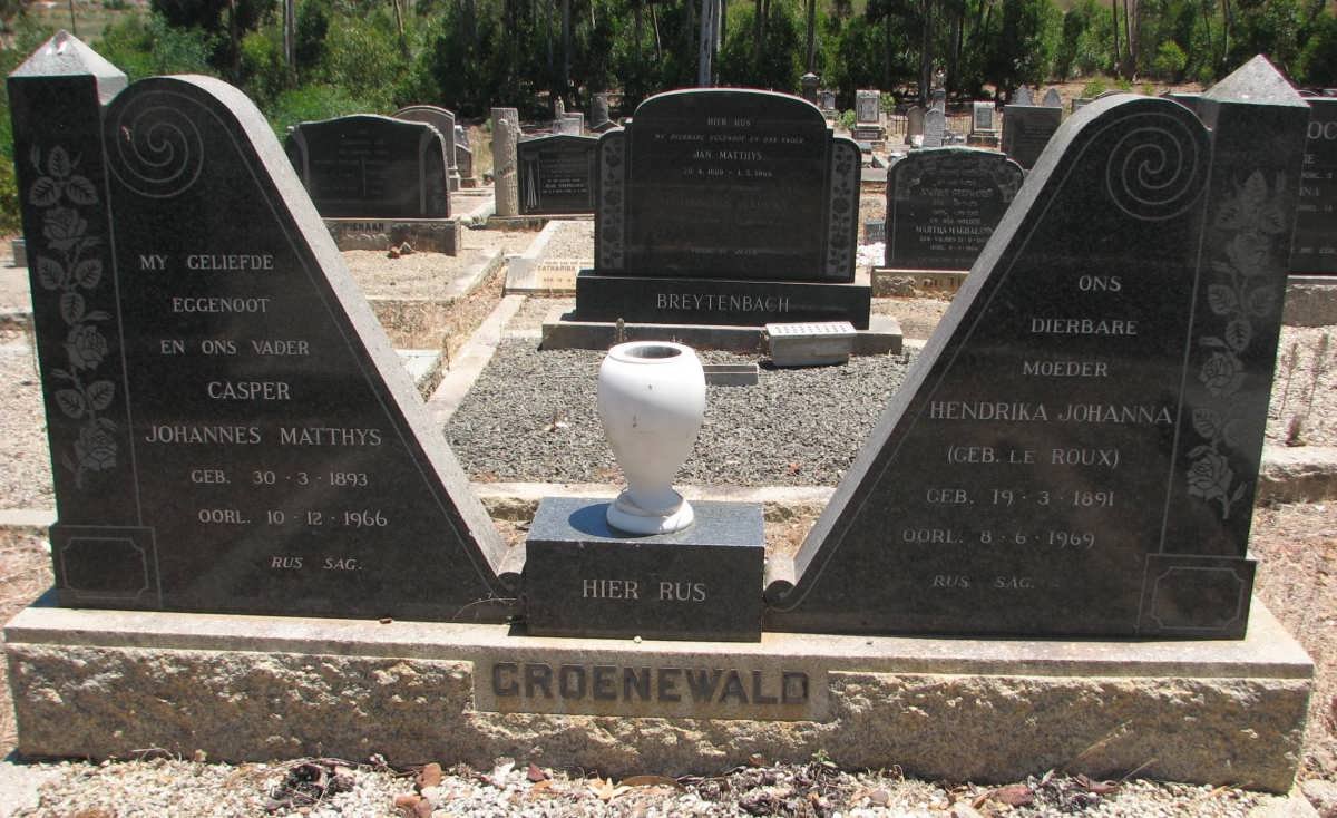 GROENEWALD Casper Johannes Matthys 1893-1966 &amp; Hendrika Johanna LE ROUX 1891-1969