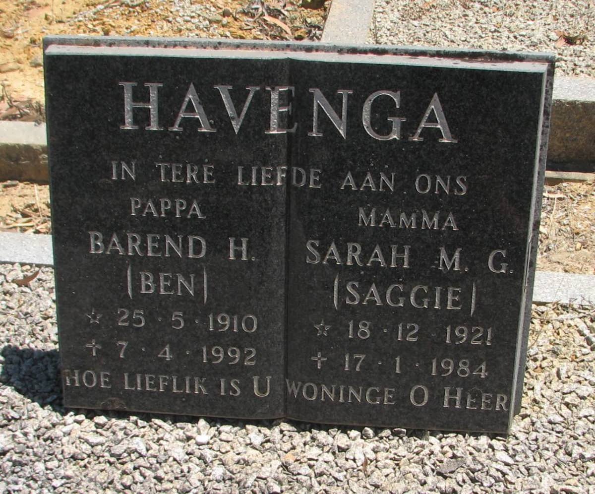 HAVENGA Barend H. 1910-1992 &amp; Sarah M.G. 1921-1984