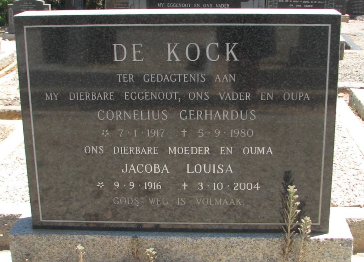 KOCK Cornelius Gerhardus, de 1917-1980 &amp; Jacoba Louisa 1916-2004