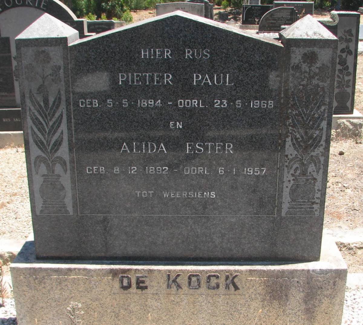 KOCK Pieter Paul, de 1894-1968 &amp; Alida Ester 1892-1957