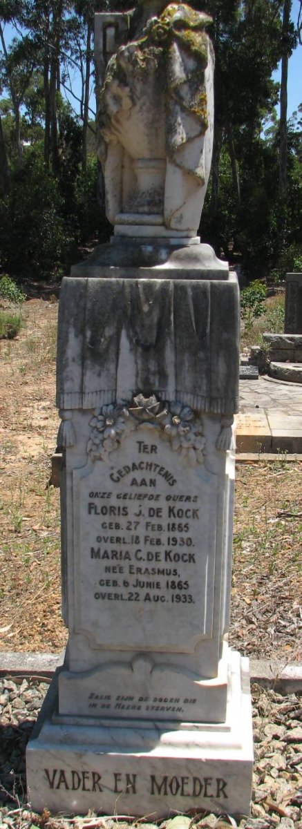 KOCK Floris J., de 1865-1930 &amp; Maria C. ERASMUS 1865-1933