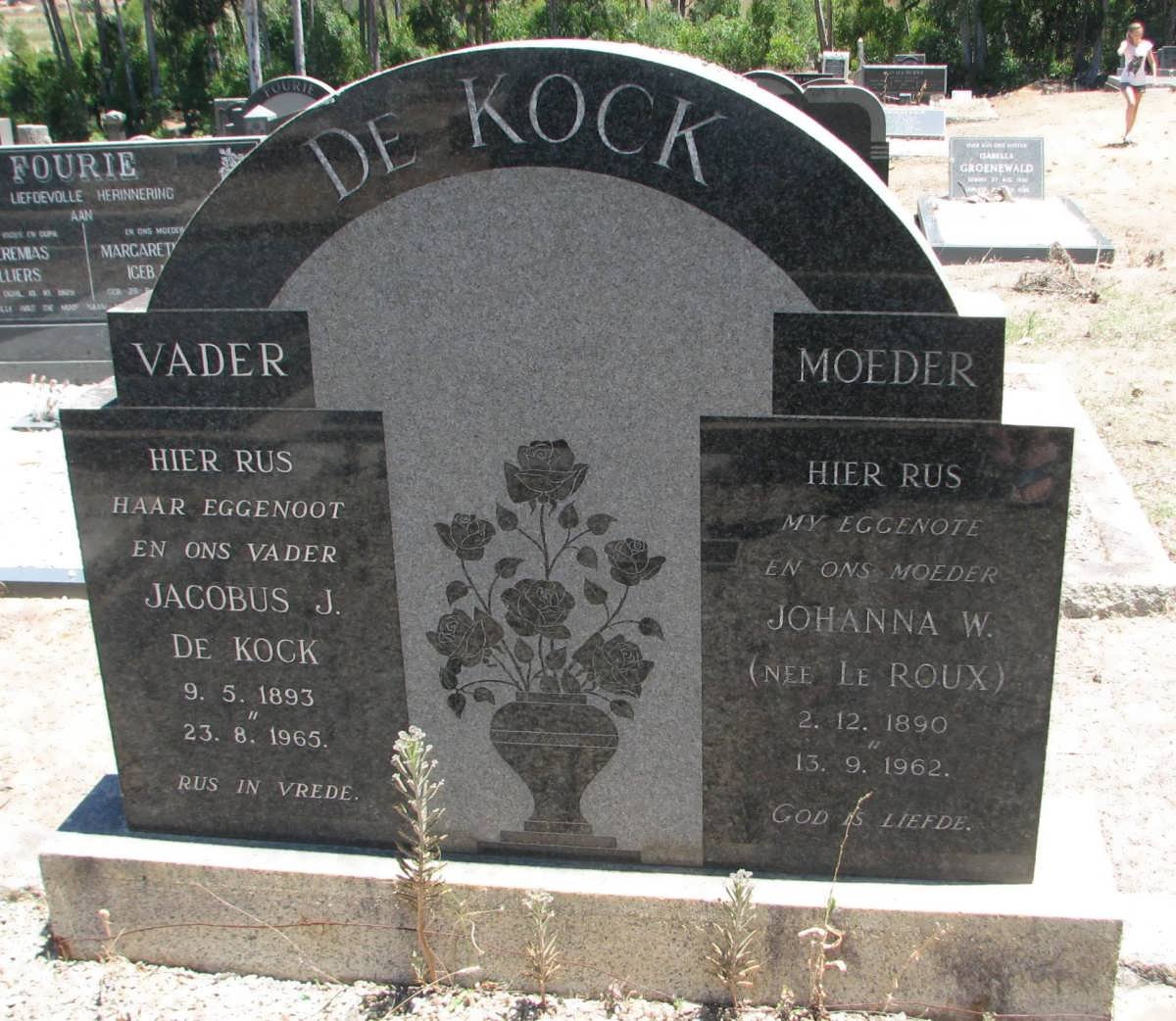KOCK Jacobus J., de 1893-1965 &amp; Johanna W. LE ROUX 1890-1962