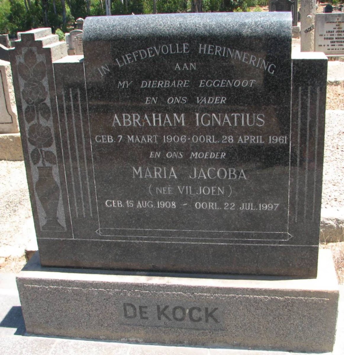 KOCK Abraham Ignatius, de 1906-1961 &amp; Maria Jacoba VILJOEN 1908-1997