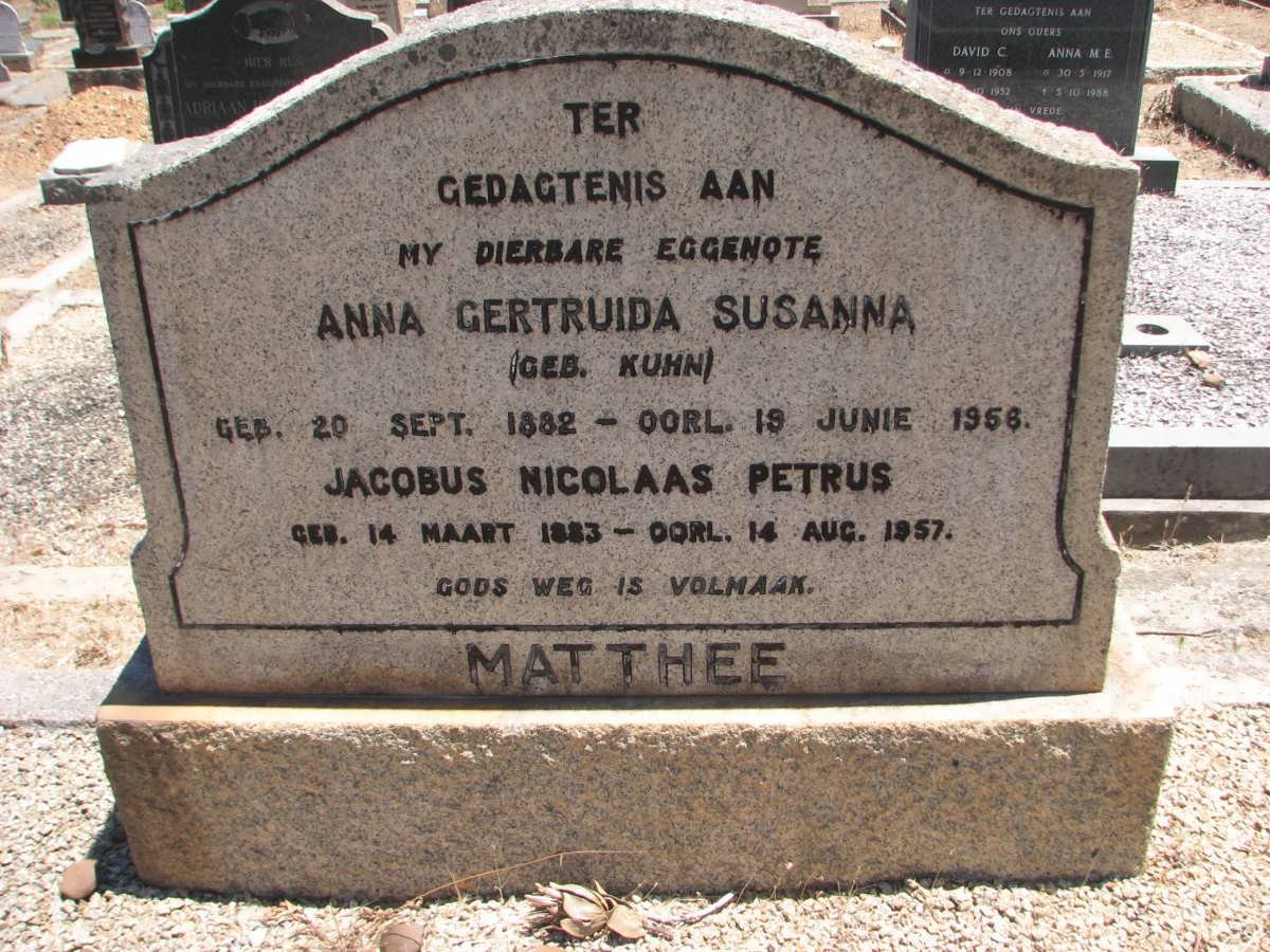 MATTHEE Jacobus Nicolaas Petrus 1883-1957 &amp; Anna Gertruida Susanna KUHN 1882-1956