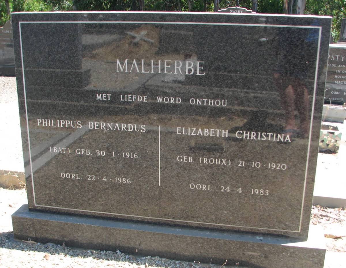 MALHERBE Philippus Bernadus 1916-1986 &amp; Elizabeth Christina ROUX 1920-1983