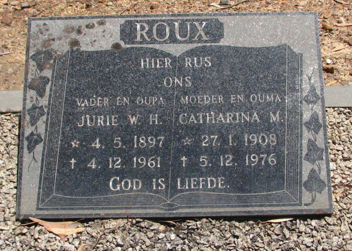 ROUX Jurie W.H. 1897-1961 &amp; Catharina M. 1908-1976