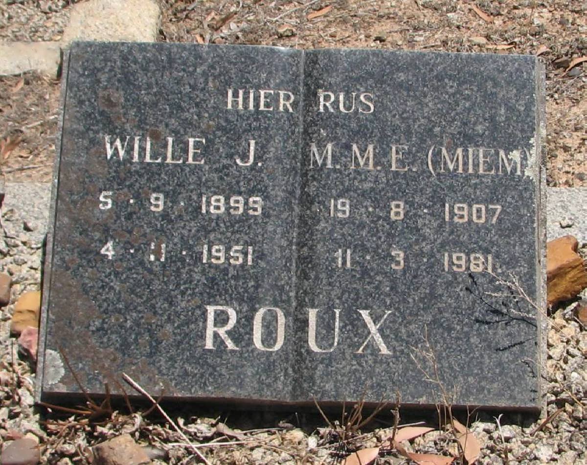 ROUX Wille J. 1899-1951 &amp; M.M.E. 1907-1981