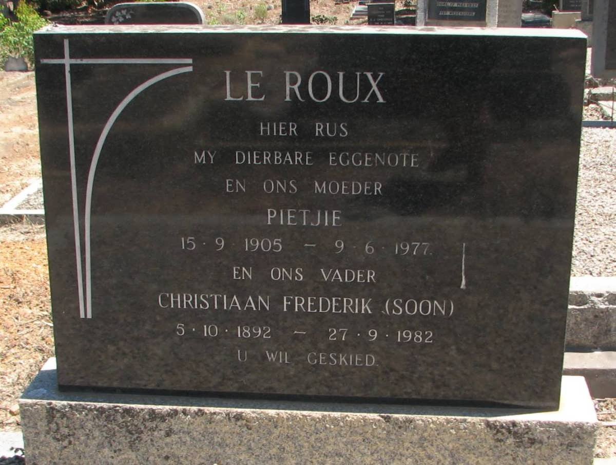 ROUX Christiaan Frederik, le 1892-1982 &amp; Pietjie 1905-1977 