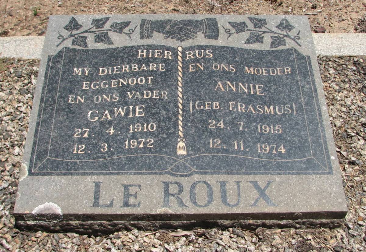 ROUX Gawie, le 1910-1972 &amp; Annie ERASMUS 1915-1974