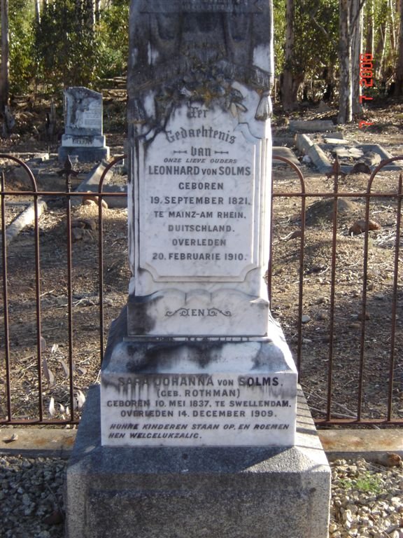 SOLMS Leonhard, von 1821-1910 &amp; Sara Johanna ROTHMAN 1837-1909