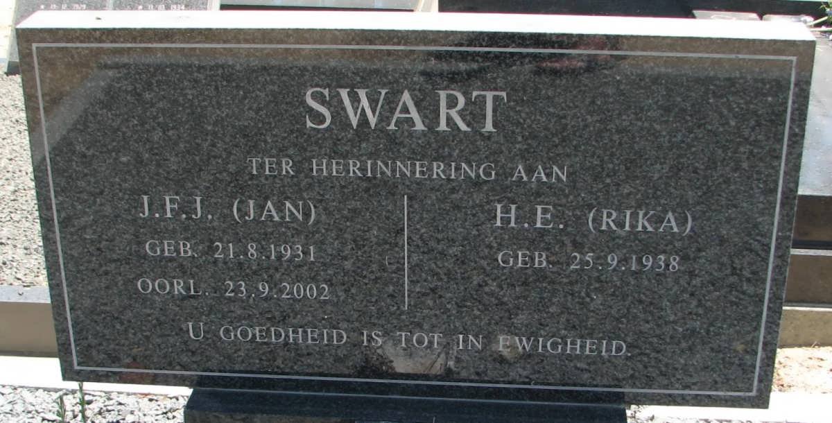 SWART J.F.J. 1931-2002 &amp; H.E. 1938-