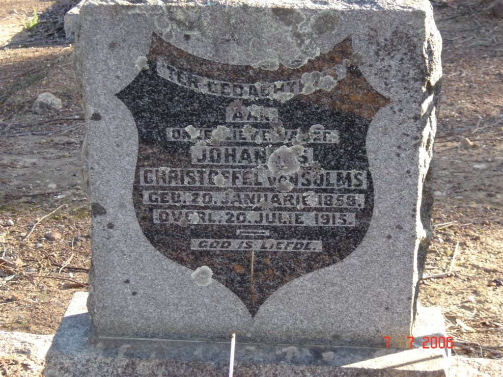 SOLMS Johannes Christoffel, von 1858-1918