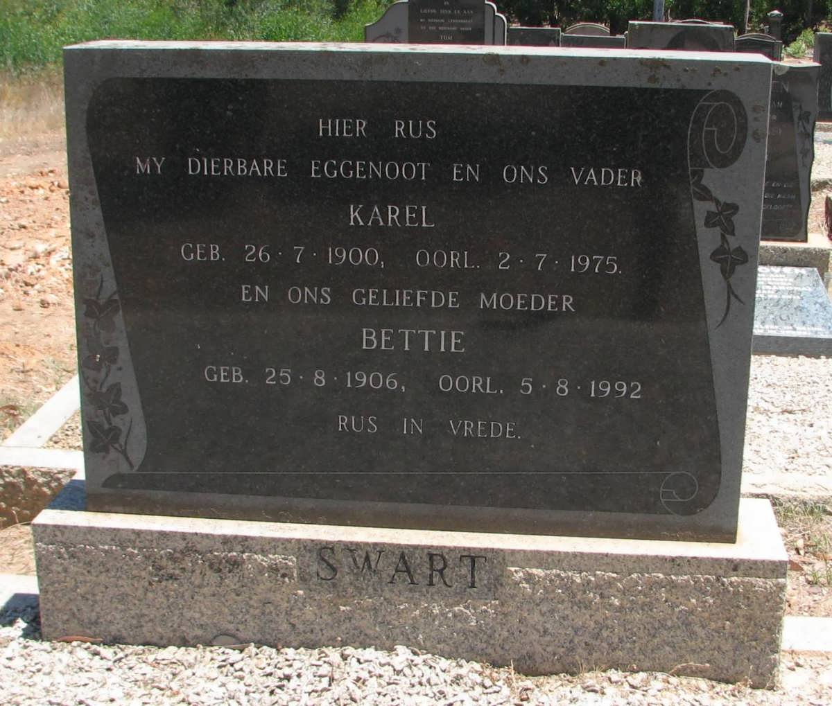 SWART Karel 1900-1975 &amp; Bettie 1906-1992