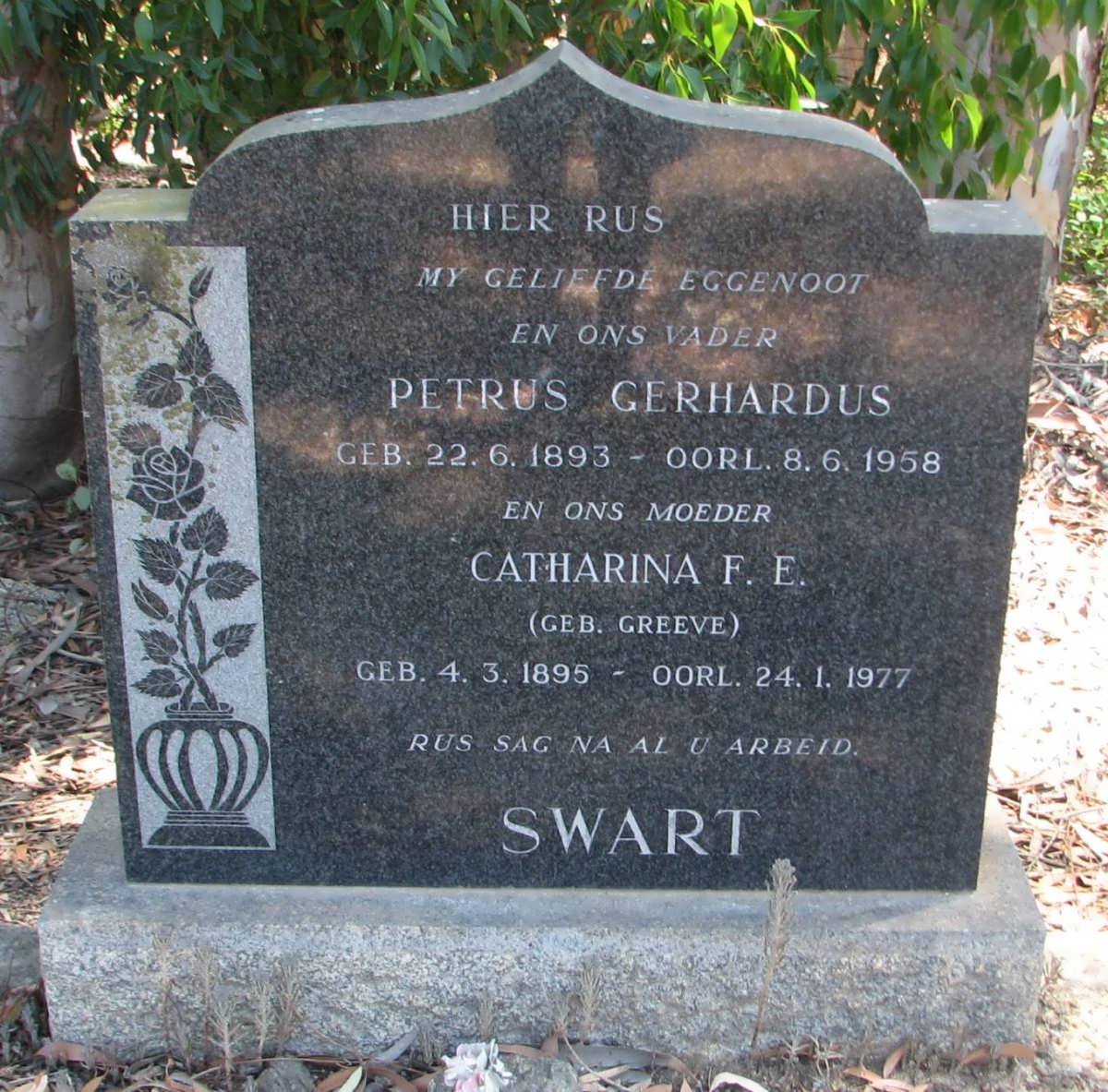 SWART Petrus Gerhardus 1893-1958 &amp; Catharina F.E. GREEVE 1895-1977