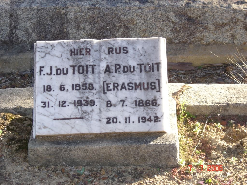 TOIT F.J., du 1858-1939 &amp; A.P. ERASMUS 1866-1942