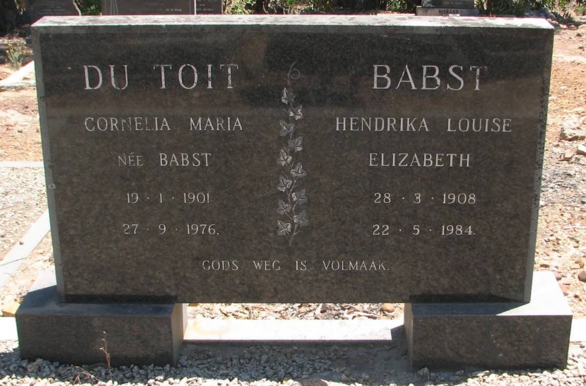 TOIT Cornelia Maria, du nee BABST 1901-1976 :: BABST Hendrika Louise Elizabeth 1908-1984