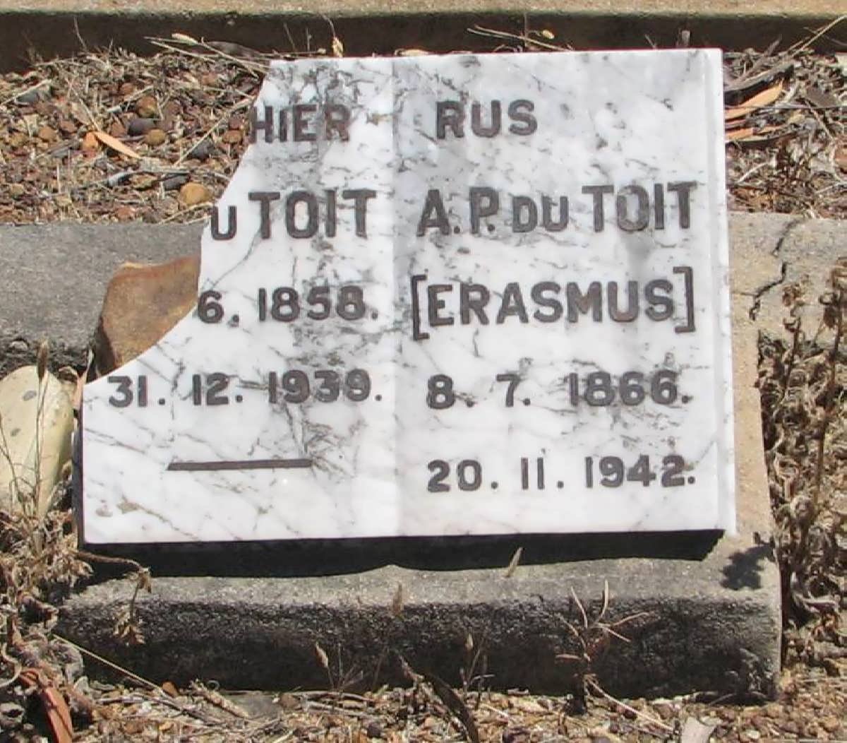 TOIT Floris Johannes, du 1858-1930 &amp; Anna Petronella ERASMUS 1866-1942