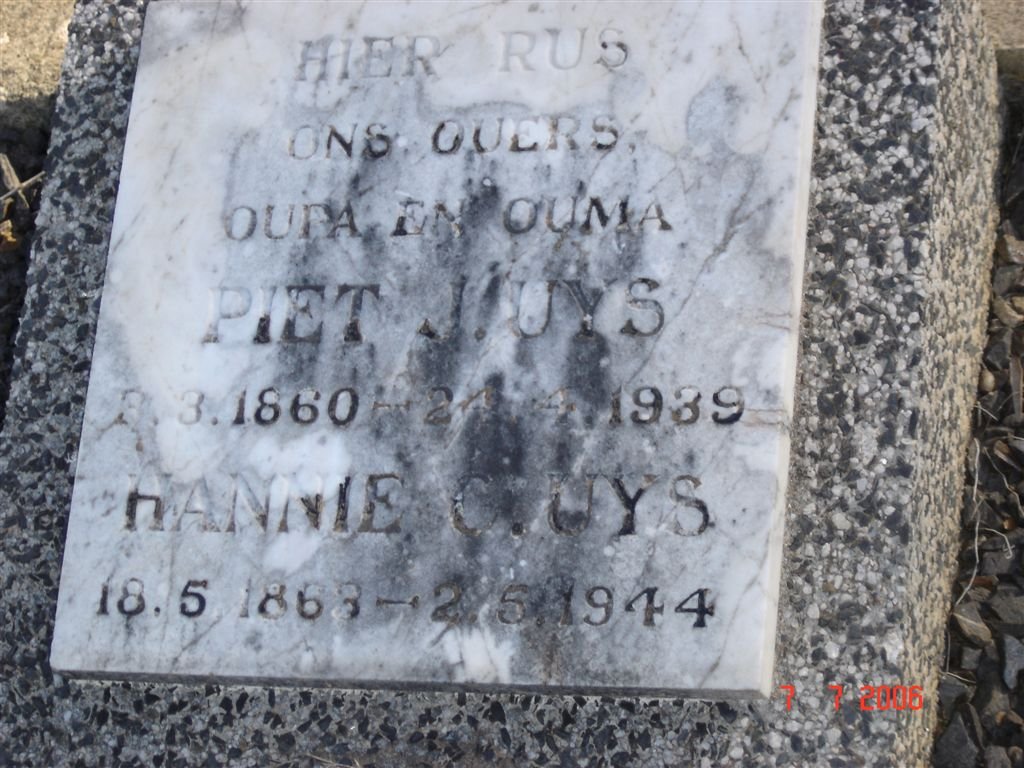UYS Piet J. 1860-1939 &amp; Hannie C. 1863-1944